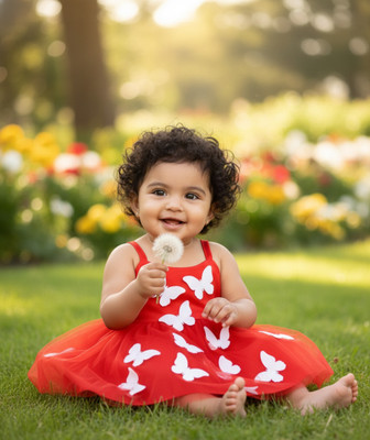 LAXIO Indi Baby Girls Above Knee Festive/Wedding Dress(Red, Sleeveless)