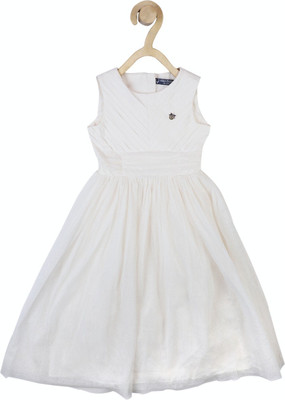 Allen Solly Girls Midi/Knee Length Casual Dress(White, Sleeveless)