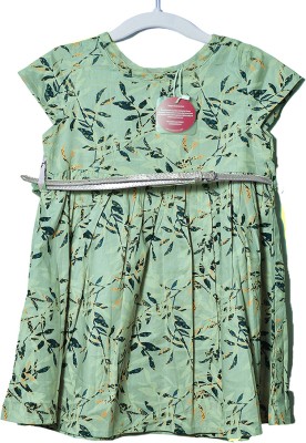 Sberries Indi Girls Midi/Knee Length Casual Dress(Green, Short Sleeve)