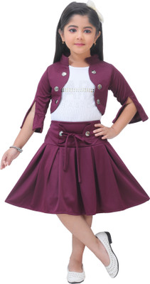 FARHAN FASHION Girls Casual Top Skirt(Maroon)