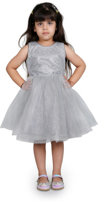 Pari Fashion Indi Girls Midi/Knee Length Festive/Wedding Dress(Grey, Sleeveless)