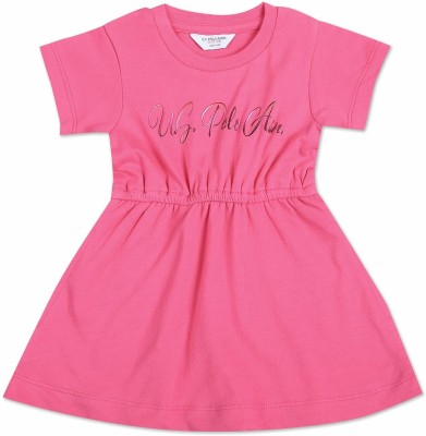 U.S. POLO ASSN. Girls Midi/Knee Length Casual Dress(Pink, Short Sleeve)