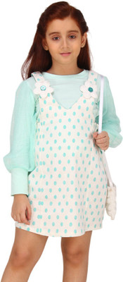 Cutecumber Girls Above Knee Casual Dress(Light Blue, White, Full Sleeve)