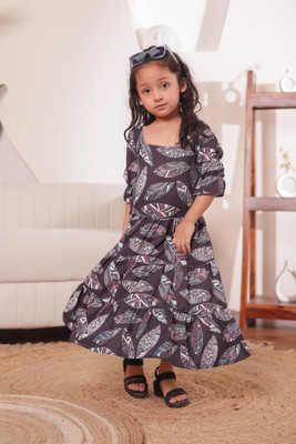 STUFFIE LAND Indi Girls Maxi/Full Length Casual Dress(Brown, 3/4 Sleeve)