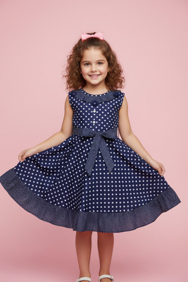 Litil Stellas Indi Girls Midi/Knee Length Casual Dress(Blue, Sleeveless)