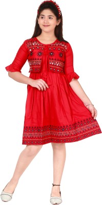 FashionID Indi Girls Above Knee Party Dress(Red, Half Sleeve)