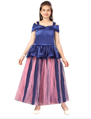 Aarika Girls Maxi/Full Length Party Dress(Blue, Fashion Sleeve)