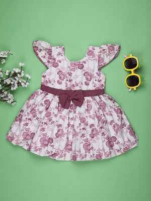 V-MART Baby Girls Above Knee Casual Dress(White, Purple, Half Sleeve)