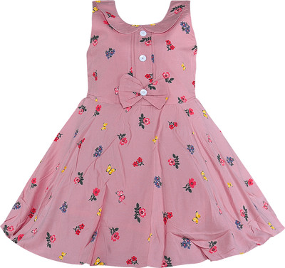 Wishkaro Baby Girls Midi/Knee Length Casual Dress(Orange, Sleeveless)