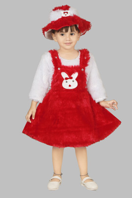 Kidsearth Baby Girls Midi/Knee Length Casual Dress(Red, 3/4 Sleeve)