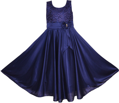 Wishkaro Girls Maxi/Full Length Party Dress(Dark Blue, Sleeveless)