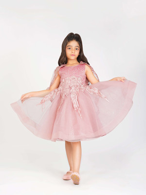 CREATIVE KID'S Indi Girls Midi/Knee Length Party Dress(Pink, Sleeveless)