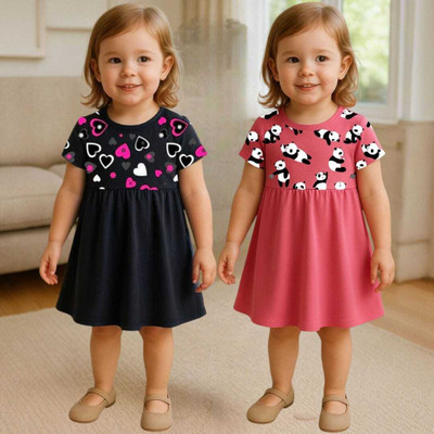Mimmy Kids Baby Girls Midi/Knee Length Casual Dress(Multicolor, Half Sleeve)