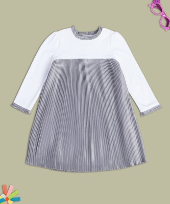 MINI KLUB Girls Midi/Knee Length Casual Dress(Grey, Full Sleeve)