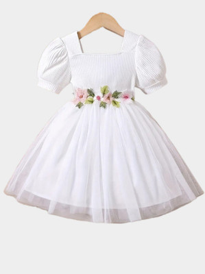 RADHE ENTERPRISE Girls Midi/Knee Length Festive/Wedding Dress(White, Half Sleeve)