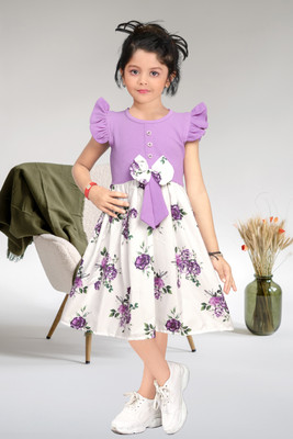 Amreliya Style Girls Midi/Knee Length Casual Dress(Purple, Sleeveless)