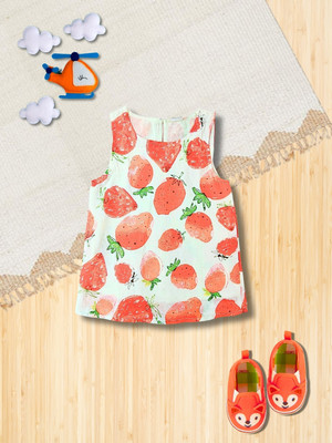 CREATIVE KID'S Indi Baby Girls Midi/Knee Length Casual Dress(Orange, Sleeveless)