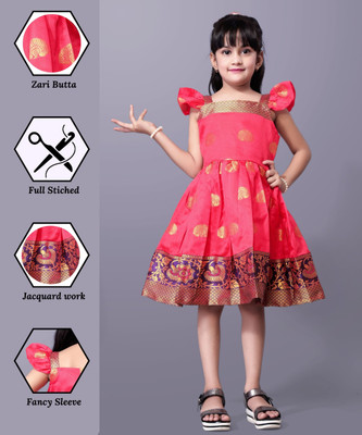 HouseOfCommon Baby Girls Above Knee Festive/Wedding Dress(Pink, Cap Sleeve)