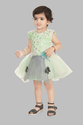 WILD EMPIRE Girls Midi/Knee Length Festive/Wedding Dress(Green, Sleeveless)