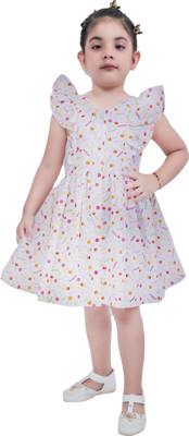 MUMMASCHOICE Indi Girls Midi/Knee Length Casual Dress(White, Sleeveless)