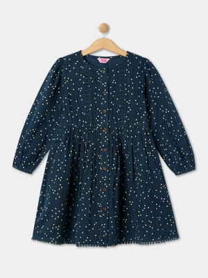 R&B Girls Midi/Knee Length Casual Dress(Blue, Fashion Sleeve)