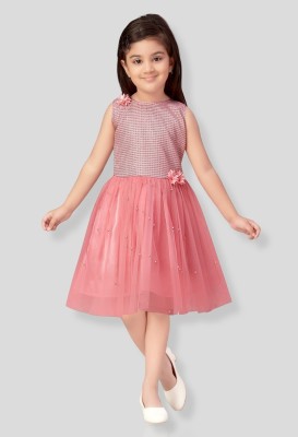 MUHURATAM Indi Baby Girls Below Knee Party Dress(Pink, Sleeveless)