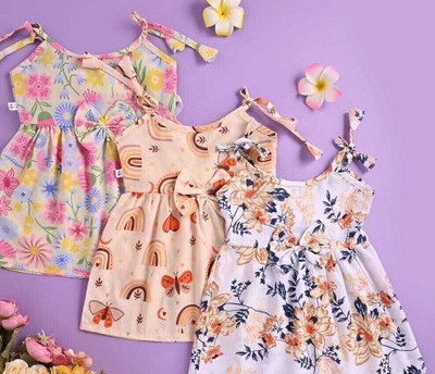Minnat Fashion Baby Girls Below Knee Casual Dress(Multicolor, Sleeveless)