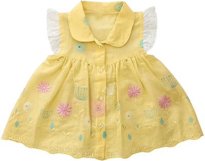 TBM Baby Girls Midi/Knee Length Casual Dress(Yellow, Sleeveless)
