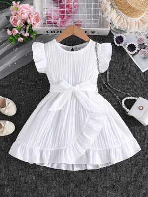 Yk Indi Girls Midi/Knee Length Party Dress(White, Short Sleeve)