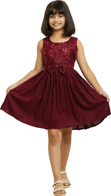 Tripti Enterprieses Indi Girls Midi/Knee Length Festive/Wedding Dress(Brown, Sleeveless)