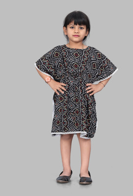 SELVIFAB Girls Midi/Knee Length Casual Dress(Black, Half Sleeve)