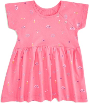 Angaakar Clothings Girls Midi/Knee Length Casual Dress(Pink, Half Sleeve)