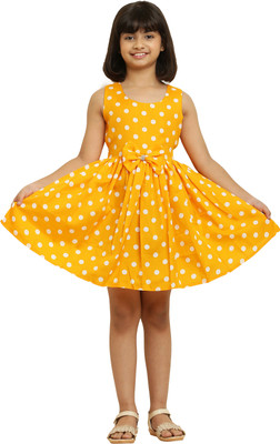 Tripti Enterprieses Indi Girls Midi/Knee Length Casual Dress(Yellow, Sleeveless)