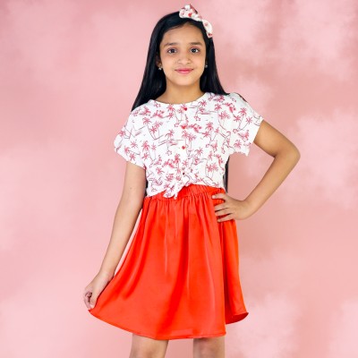 Toothless Indi Girls Midi/Knee Length Casual Dress(Red, Short Sleeve)
