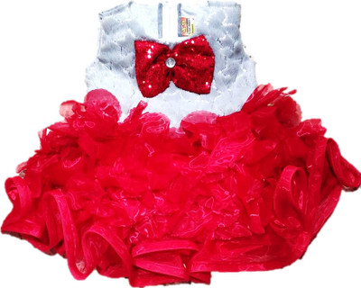 ARUNA CREATIONn Baby Girls Midi/Knee Length Party Dress(Red, Sleeveless)