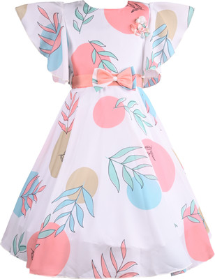 Silver Kraft Girls Midi/Knee Length Casual Dress(Orange, Short Sleeve)