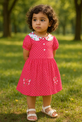 Clothe Funn Girls Midi/Knee Length Party Dress(Red, Short Sleeve)