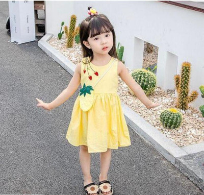 STAJMINADRESSES Indi Baby Girls Midi/Knee Length Casual Dress(Yellow, Sleeveless)