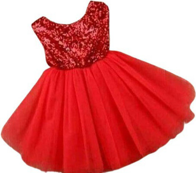 LATEST FASHION STAR Girls Midi/Knee Length Party Dress(Red, Sleeveless)