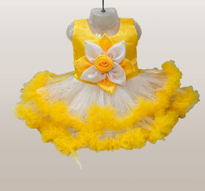 MK LASKAR FASHION Baby Girls Above Knee Festive/Wedding Dress(Yellow, Sleeveless)