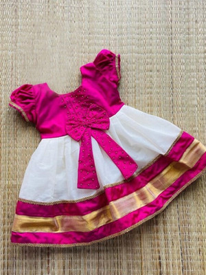 HouseOfCommon Baby Girls Midi/Knee Length Festive/Wedding Dress(Pink, Short Sleeve)