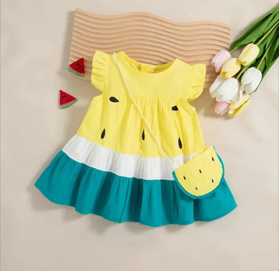 Elegant Attire Baby Girls Midi/Knee Length Festive/Wedding Dress(Yellow, Blue, Short Sleeve)