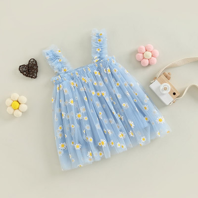 TRIVA Girls Midi/Knee Length Casual Dress(Light Blue, Sleeveless)