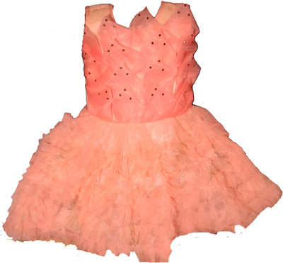 Stylish Collection Baby Girls Midi/Knee Length Festive/Wedding Dress(Orange, Sleeveless)