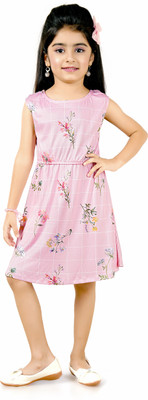 FUNSHINE Indi Girls Midi/Knee Length Casual Dress(Pink, Sleeveless)