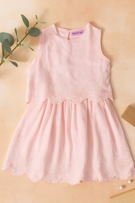 Bella Moda Girls Midi/Knee Length Casual Dress(Pink, Sleeveless)