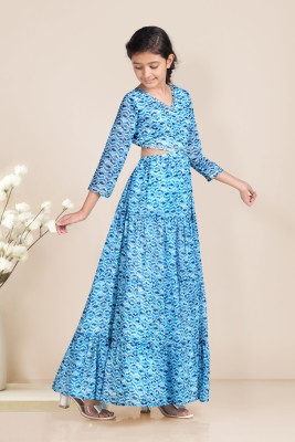 Mirrow Trade Girls Maxi/Full Length Casual Dress(Blue, 3/4 Sleeve)