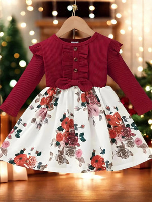 RADHE RADHE TEX Indi Girls Maxi/Full Length Festive/Wedding Dress(Maroon, Full Sleeve)