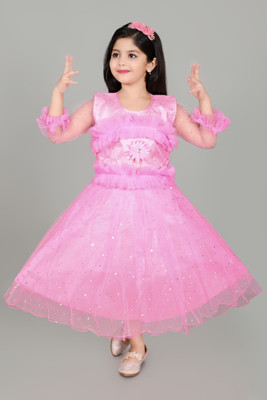 aruna creation Girls Maxi/Full Length Party Dress(Pink, 3/4 Sleeve)