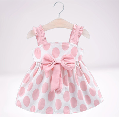AKD FASHION Indi Baby Girls Midi/Knee Length Casual Dress(Pink, White, Sleeveless)